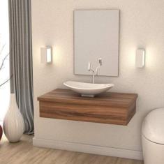 Bancada para Banheiro 80cm com Cuba Canoa L45 e Espelheira 801W Metróp