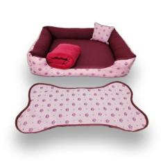 cama G cama pra cachorro 70x70cm cama pet até 15kg +tapete e manta - g
