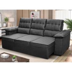 Sofá Retrátil Reclinável 4 lugares com molas 2,30m Quantum Suede Velut Cinza - King House