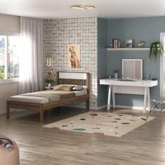 Cama de Solteiro para Colchão 88 x 188 cm com Penteadeira 131,5cm Mult