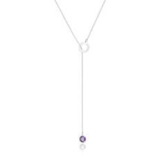 Colar de Prata Gravata Redondo Liso e Cristal Ametista - Sal do Mar