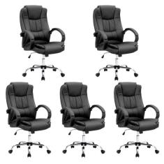 Kit 5 Cadeiras De Escritório Giratória Presidente Melbourne Preto