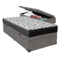 Cama Box Com Baú Cinza Solteiro E Colchão Ortobom D33 Iso100