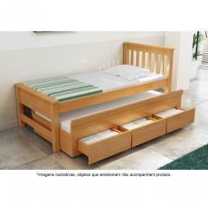 Bicama Solteiro Com 3 Gavetas Em Madeira Maciça Esmeralda Mel