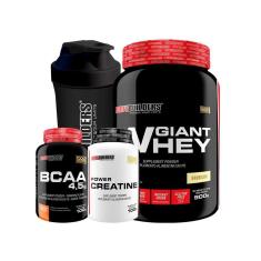 KIT Giant Whey 900g +  Creatina 100g + BCAA 100g + Coqueteleira - Bodybuilders-Unissex