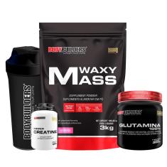 Kit Hipercalorico Waxy mass 3kg + Glutamina 300g + Creatina 100g + Coqueteleira - Bodybuilders-Unissex