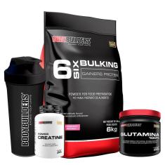 KIT - Hipercalórico Bulking Protein 6kg + Creatina 300g + Glutamina 500g + Coqueteleira- BB-Unissex