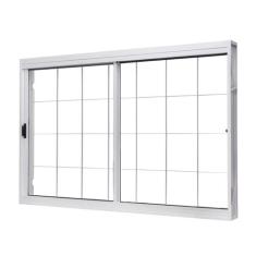 Janela de Aço de Correr Central 100x150cm 2 Folhas com Grade Quadricul