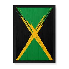 Arte Maníacos Quadro Decorativo em Madeira Bandeira Jamaica - 23x16,25cm (Moldura caixa em laca preta)