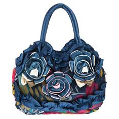 Bolsa feminina TENDYCOCO com design de flores e zíper, bolsa feminina para compras casual, Azul, 26X23X7cm