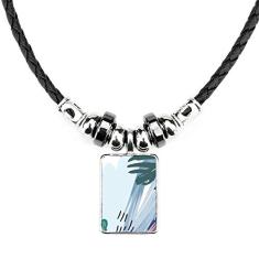 DIYthinker Colar com padrão de arte de plantas abstratas pacífico joia torque pingente de corda de couro