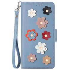 Capa Carteira de Couro Flor 3D para iPhone 13 12 14 Pro Max 11 XS Max XR X SE2022 8/7/6/6S Plus Flip Card Slot Phone Cover, Azul, Para iPhone 13ProMax