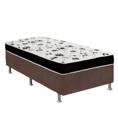 Cama Box Solteiro Suede Marrom + Colchão Solteiro Suede Preto Orto Molas Ensacada 88x188x55