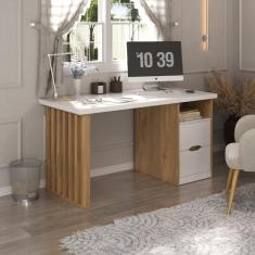 Escrivaninha Elegante com Pés Ripado 2 Gavetas e 1 Nicho Florence Olmo/Branco