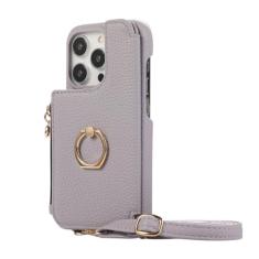 Anel titular crossbody zíper cartões solt carteira capa de couro para iphone 15 pro max 14 plus 13 12 11 se 2022 capa de espelho, lavanda, para iphone 13