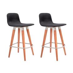 Kit 2 Banquetas Baixa Linea Aço Champanhe Assento Preto