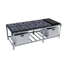 Fogão Industrial 8 bocas 40X40 com Chapa e 2 Fornos Luxo Metalmaq, Gás