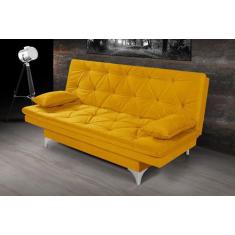 Sofá Cama Áustria Reclinável em Suede - Essencial Estofados, Amarelo
