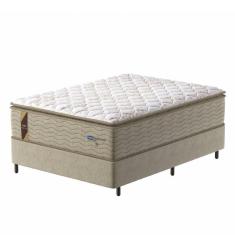 Cama Box Casal King Colchão Molas Guarda Costas Max Com Pillow 193x203x78cm Suede Bege/branco