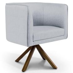 Poltrona Decorativa Giratória Base Giromad Madeira Betina D-315 Linho Cinza - Domi