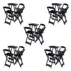 Kit 5 Jogos de Mesa Bistrô de Madeira Dobrável com 3 Banquetas - Preto