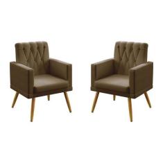 Kit 2 Poltronas Decorativas Estofadas Vega Rodapé e Botões Para Sala d