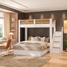 Beliche Family Adulto com Cama Casal Star Plus Casatema Branco/Amadeirado Montana