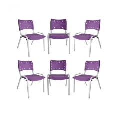 Kit 6 Cadeiras Iso Para Escola Escritório Comércio Roxo Base Branca