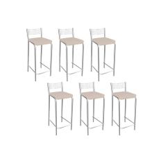 Banqueta de Cozinha Gênova B705 Kit 6 Un Cromada/Nude 16 - Kappesberg