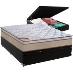Cama Box Baú Preto e Colchão Revolution Tecnopedic Molas Casal Castor