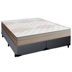 Cama Box Casal Bipartido Sintético + Colchão De Molas Ensacadas Portobel Ipanema 138x188x65cm Cinza