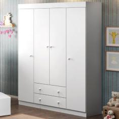 Guarda Roupa 4 Portas 2 Gavetas Elisa Phoenix Baby, Branco Brilho