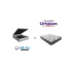 Cama Box Baú Casal 138 Suede Cinza Com Colchão - D26 Ortobom iso Superpocket 66X138X188