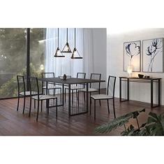 Mesa de Jantar com 4 Cadeiras Pés Metálicos Atos Mais Decor Preto/siena/linho Bege