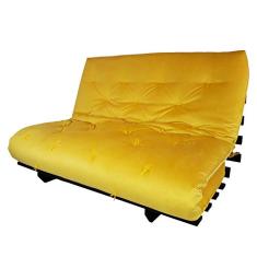 Sofa Cama Casal Futon Oriental Amarelo Com Madeira Maciça Nobre