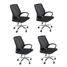 Conjunto 4 Cadeiras Escritório Office Diretor com Encosto e Rodízio Cádis Preto