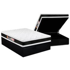 Cama Box Baú Casal: Colchão Espuma D45 Castor Black e White Air Double Face + Base CRC Suede Black(138x188)