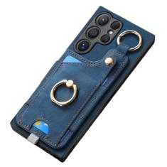 Capa de telefone com suporte de anel para Samsung Galaxy S21 S20 FE S24 S23 S22 Ultra S10 Plus S9 S8 Capa magnética de couro com compartimento para cartão, azul, para Galaxy S21 FE