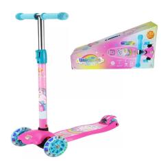 Patinete Infantil Radical Unicórnio Rosa 40Kg Azul Ajustável