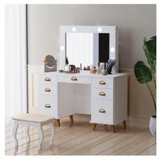 Penteadeira Camarim New Seul com Banqueta Almofadada Ambiente Branco -