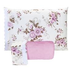 Jogo de Lençol Solteiro Manta Soft com Elástico 2 Peças- Flores Rosa -