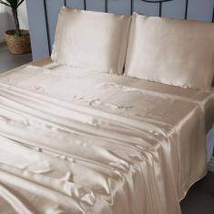 Jogo De Lençol Arya King 4 Peças Cetim Charmousse Brilhante Macio - Nude