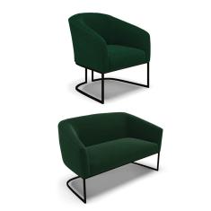 Sofá Namoradeira E Poltrona Industrial Preto Stella Bouclê Verde D03 - D`rossi