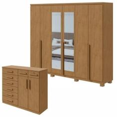 Conjunto de Guarda-roupa Alonzocom Espelho e Pés e com Cômoda Toronto 