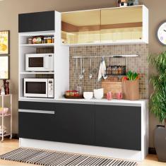 Cozinha Compacta Madesa Diamante com Armário, Balcão e Tampo - Branco/Preto