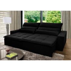 Sofá Retrátil Reclinável Amsterdam 2,50m Suede Velut Preto c/ Molas no Assento - King House