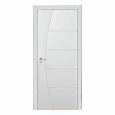 Kit Porta de Madeira 210x90cm Frisada Laqueada Esquerda Moldufama Branco