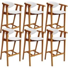 Kit 06 Banquetas Alta Para Cozinha Bancada Bar Sala de Jantar Fixa Cecília L02 Facto Branco - Lyam