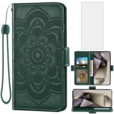 Asuwish Capa de celular para Samsung Galaxy S24 Ultra 5G Capa carteira com protetor de tela de vidro temperado e suporte de cartão de crédito flip acessórios para celular S24Ultra 24S S 24 24Ultra