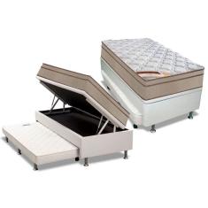 Cama Box Baú C-auxiliar Solteiro: Colchão Molas Castor Bonnel Revolution + Base Crc Courano Black(88x188)